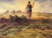 Jean-Franc Millet A Shepherdess and her Flock Watercolour heightened with white Sweden oil painting artist